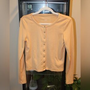 American Eagle Yellow Ribbed Long Sleeve Button Down Shirt